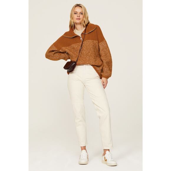 VARLEY Orange Knit Quarter Zip Long Sleeve Oversized Sweater size Large - Picture 1 of 13